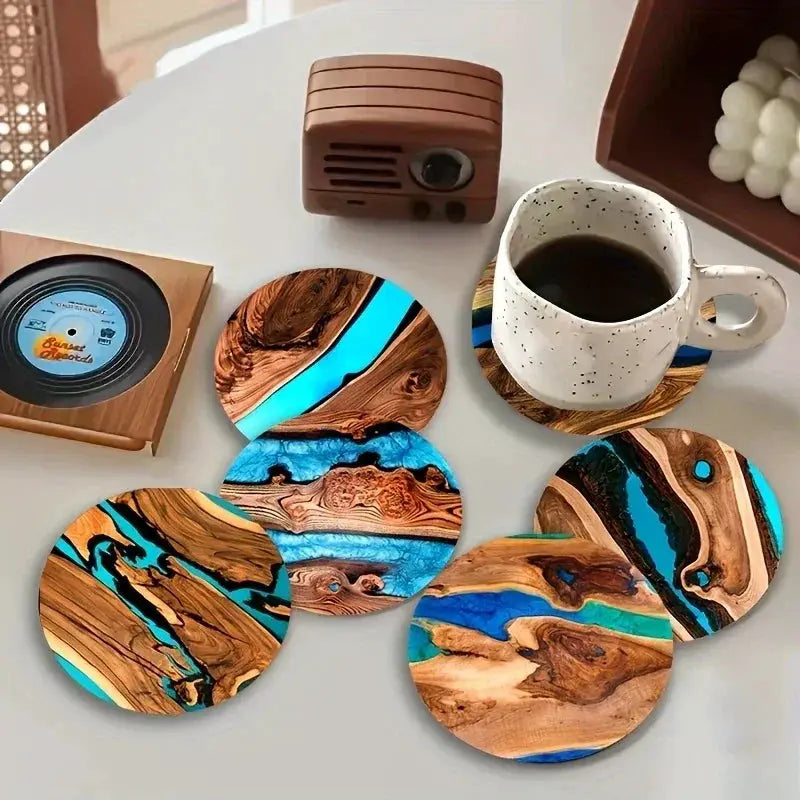 Coasters - Vintage Wooden 6pcs by House Of Avana