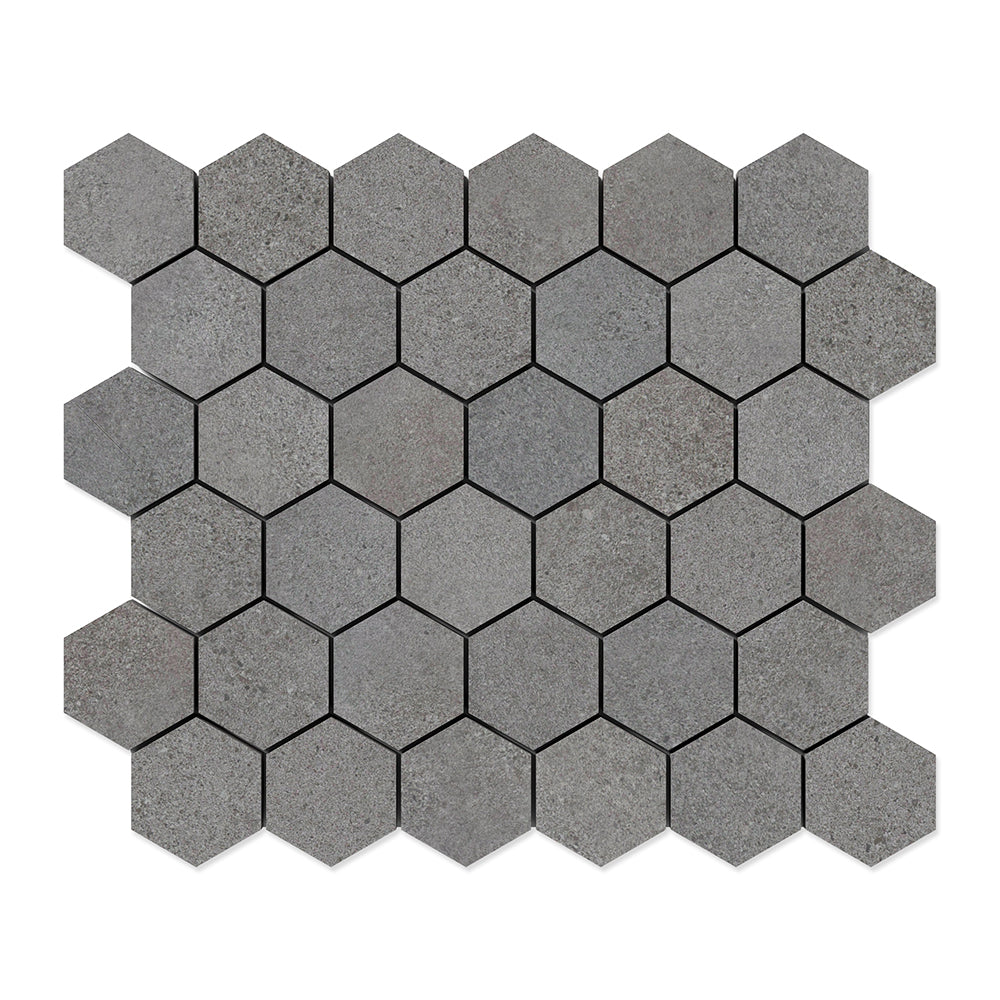 Cobblestone Dark Hexagon 2 Porcelain Mosaics 10 3/8x12 Porcelain 12x12 Mosaics