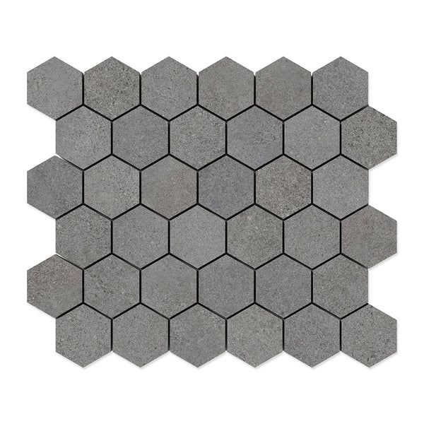 Cobblestone Dark Hexagon 2 Porcelain Mosaics 10 3/8x12