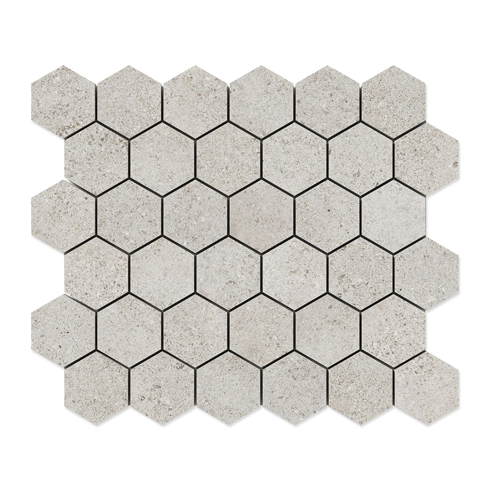 Cobblestone Light Hexagon 2 Porcelain Mosaics 10 3/8x12 Porcelain 12x12 Mosaics