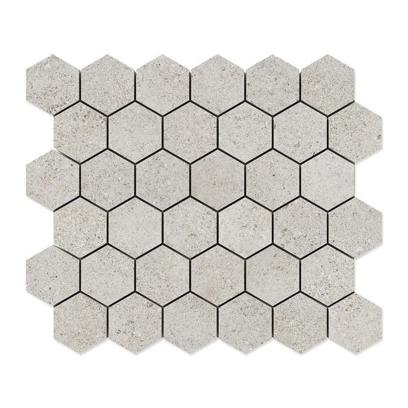 Cobblestone Light Hexagon 2 Porcelain Mosaics 10 3/8x12 Porcelain 12x12 Mosaics