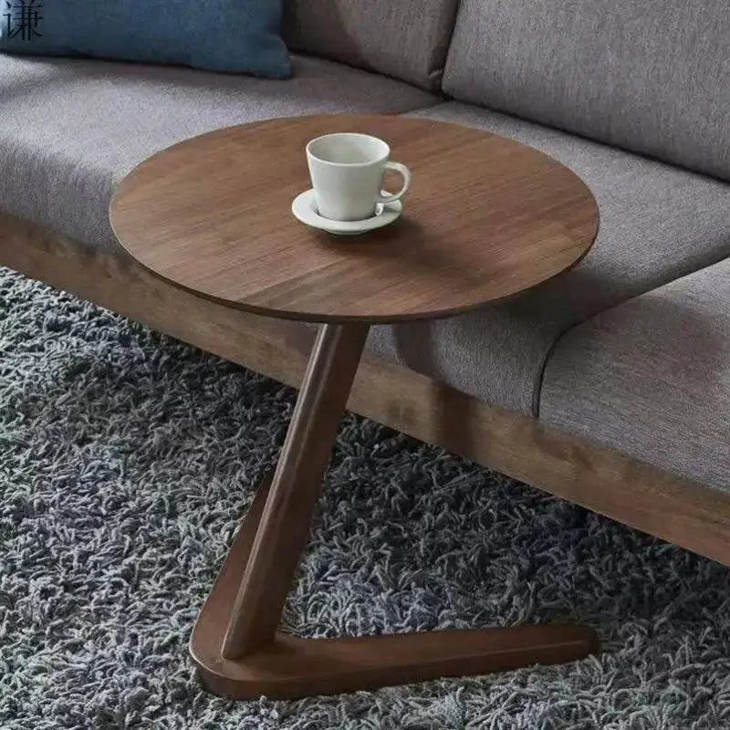 Round Wooden Side Table with Compact C-Shape Design for Small Spaces by House Of Avana