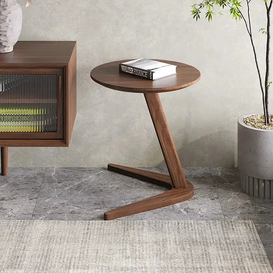 Round Wooden Side Table with Compact C-Shape Design for Small Spaces by House Of Avana