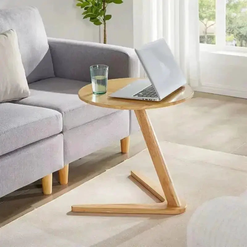 Round Wooden Side Table with Compact C-Shape Design for Small Spaces by House Of Avana