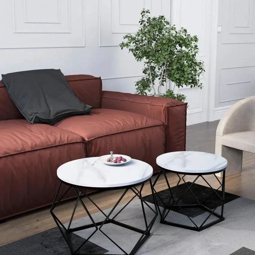 Coffee Table - Geometric Dark Wood Set by House Of Avana