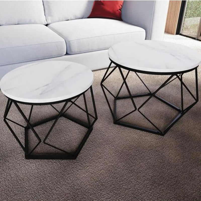 Coffee Table - Geometric Dark Wood Set by House Of Avana