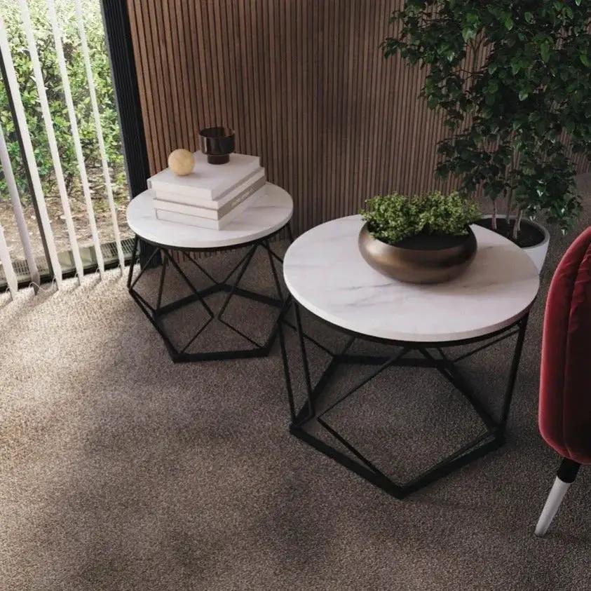 Coffee Table - Geometric Dark Wood Set by House Of Avana