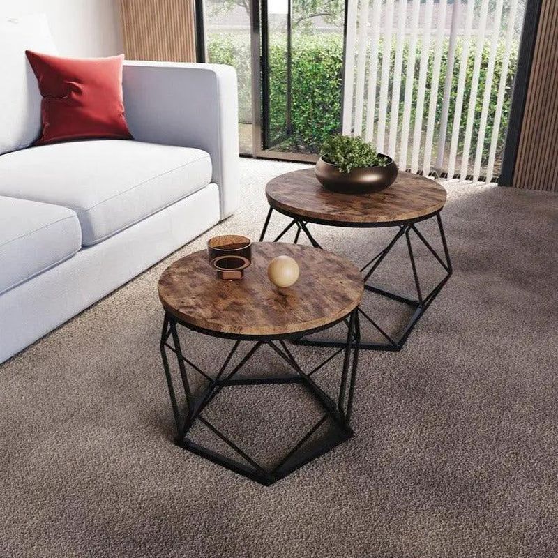 Coffee Table - Geometric Dark Wood Set by House Of Avana