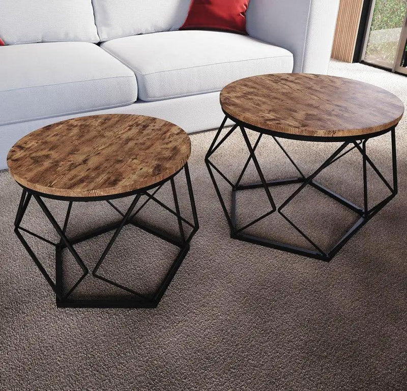 Coffee Table - Geometric Dark Wood Set by House Of Avana