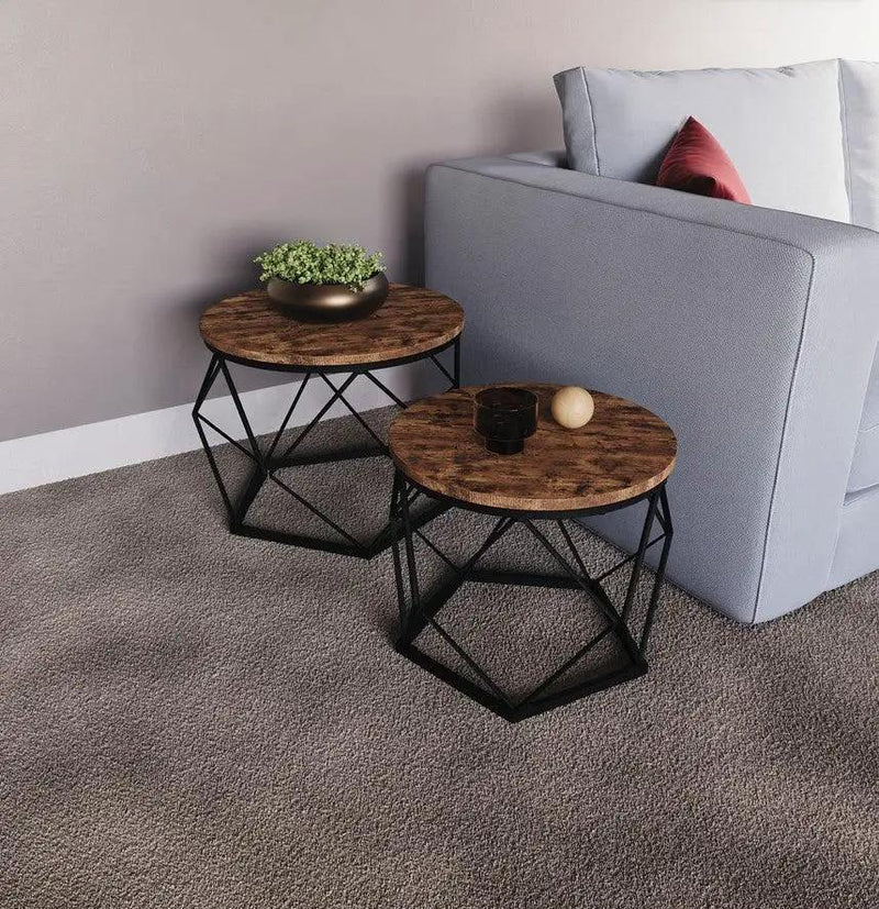 Coffee Table - Geometric Dark Wood Set by House Of Avana