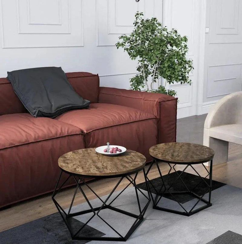Coffee Table - Geometric Dark Wood Set by House Of Avana