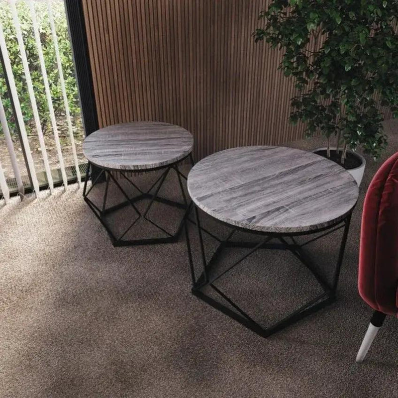 Coffee Table - Geometric Dark Wood Set by House Of Avana