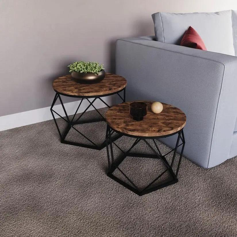 Coffee Table - Geometric Dark Wood Set by House Of Avana