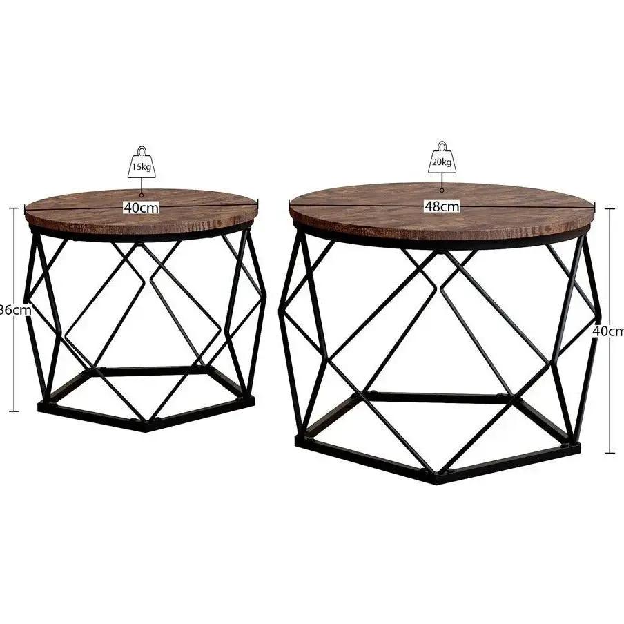 Coffee Table - Geometric Dark Wood Set by House Of Avana