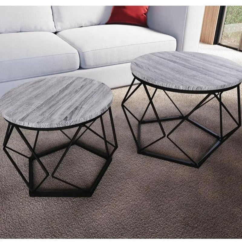 Coffee Table - Geometric Dark Wood Set by House Of Avana