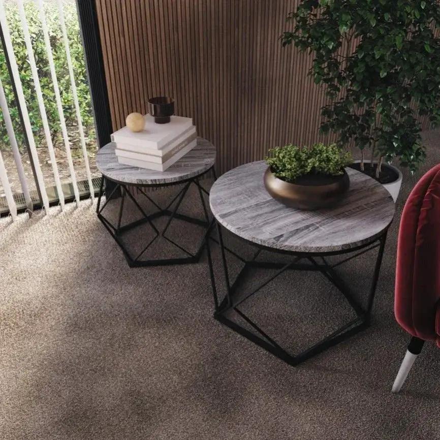 Coffee Table - Geometric Dark Wood Set by House Of Avana
