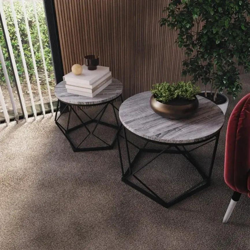 Coffee Table - Geometric Dark Wood Set by House Of Avana