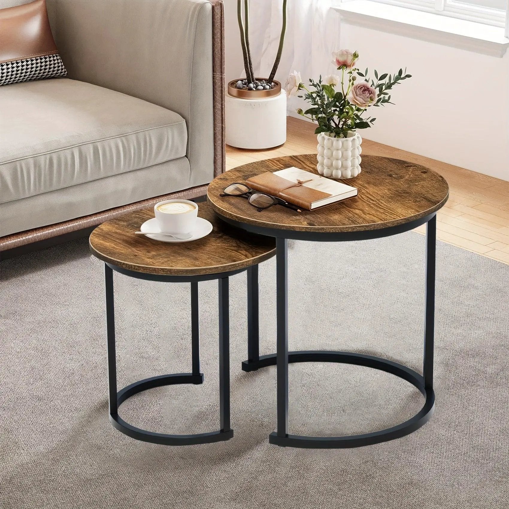 Coffee Table - Wood Grain Wooden Round by House Of Avana