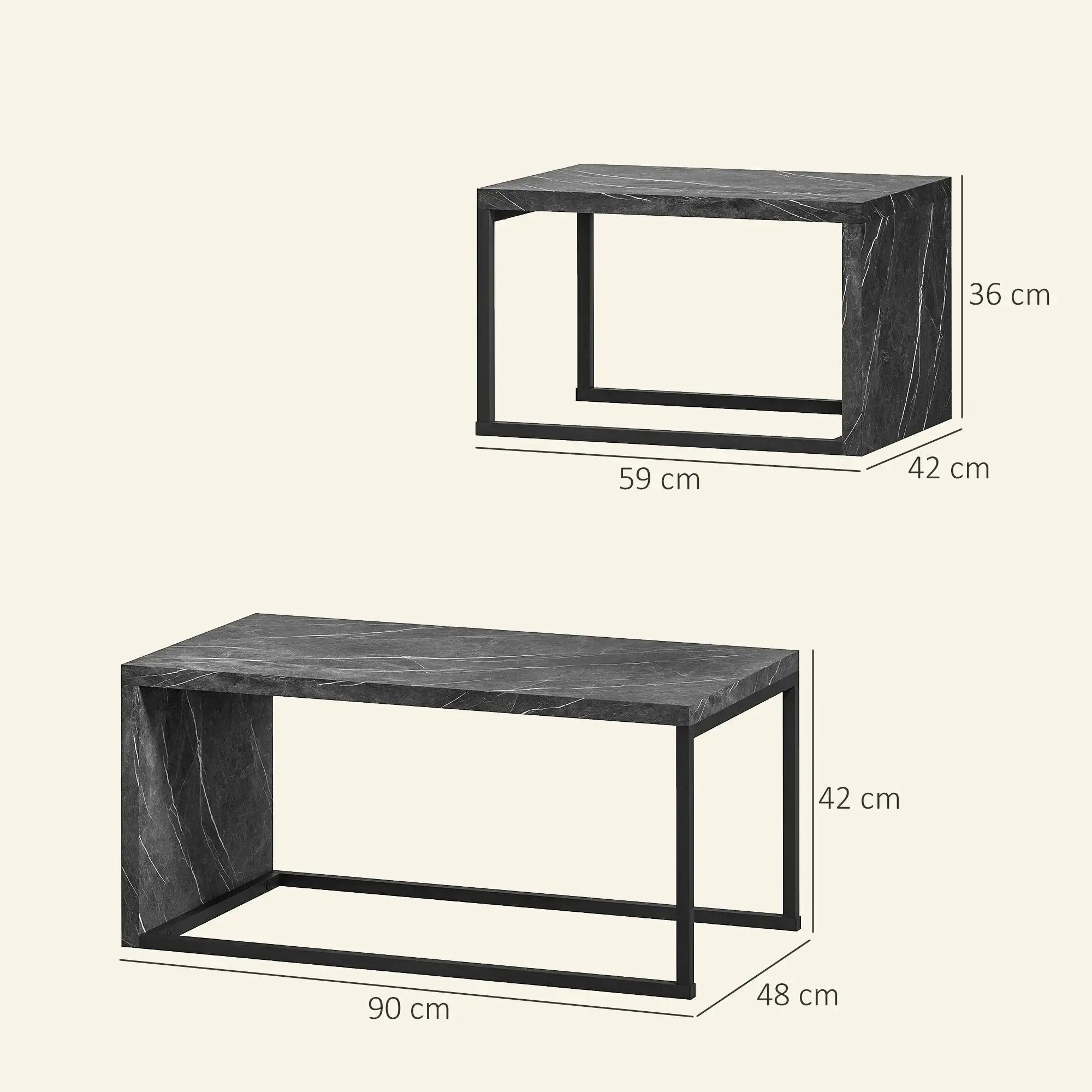 Coffee Tables Nesting Table Set of 2 Side Table w/ Metal Frame for Living Room Bedroom Black & Brown by House Of Avana