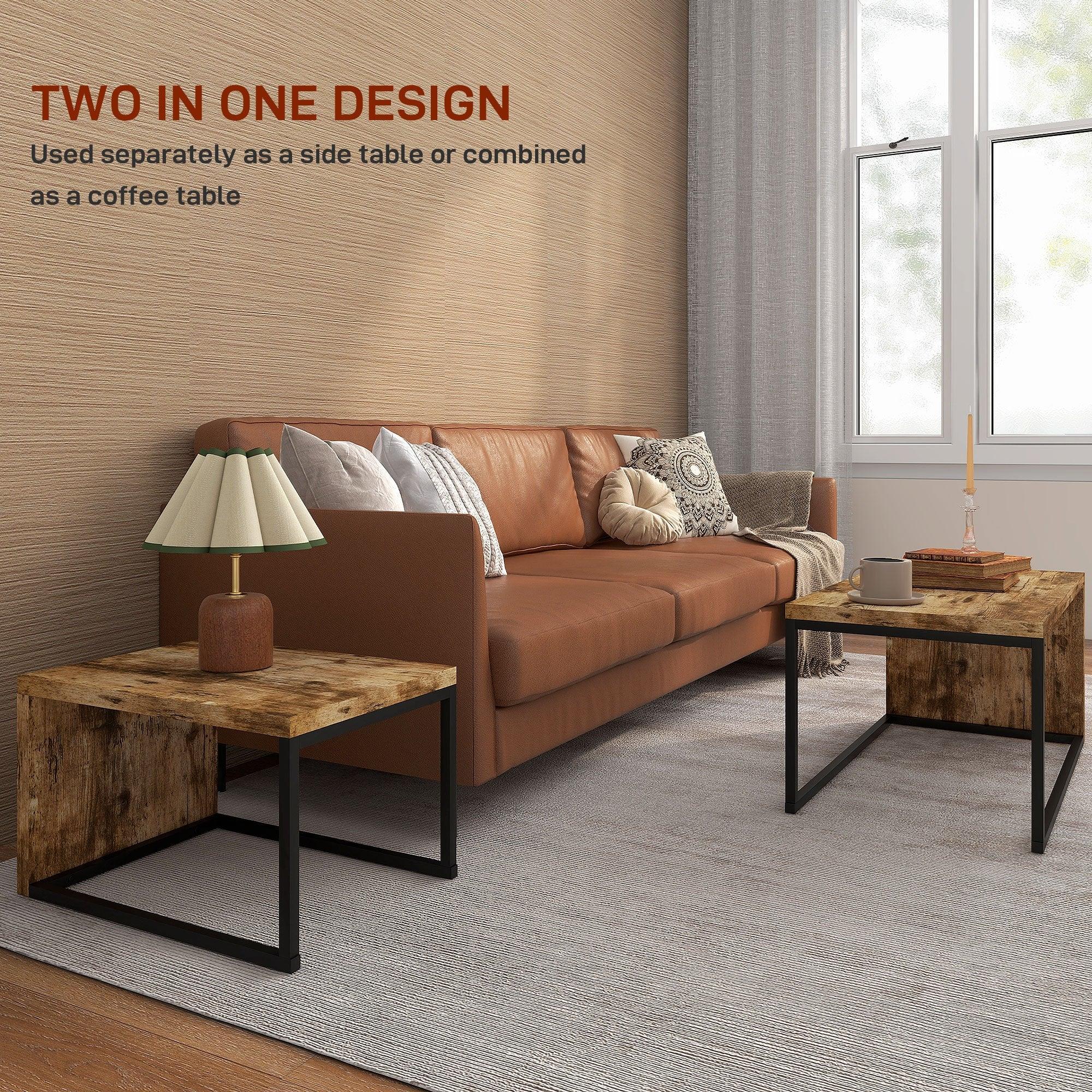 Coffee Tables Nesting Table Set of 2 Side Table w/ Metal Frame for Living Room Bedroom Black & Brown by House Of Avana