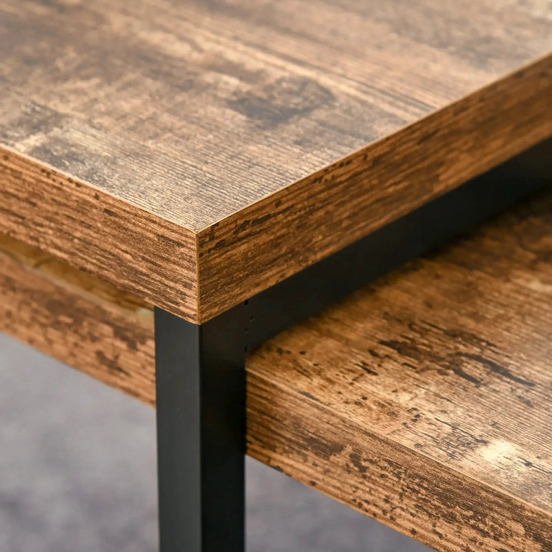 Coffee Tables Nesting Table Set of 2 Side Table w/ Metal Frame for Living Room Bedroom Black & Brown by House Of Avana