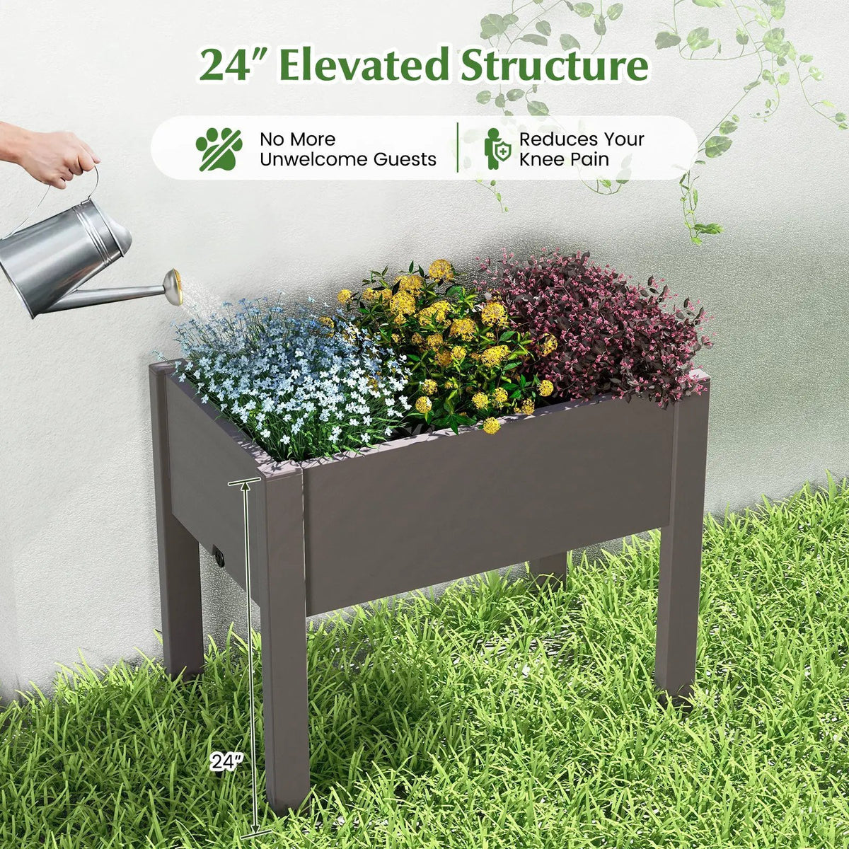 53L Raised Bed Grow Box Self-Watering Planter Box Stand with Water Level Monitor by DirectDeals