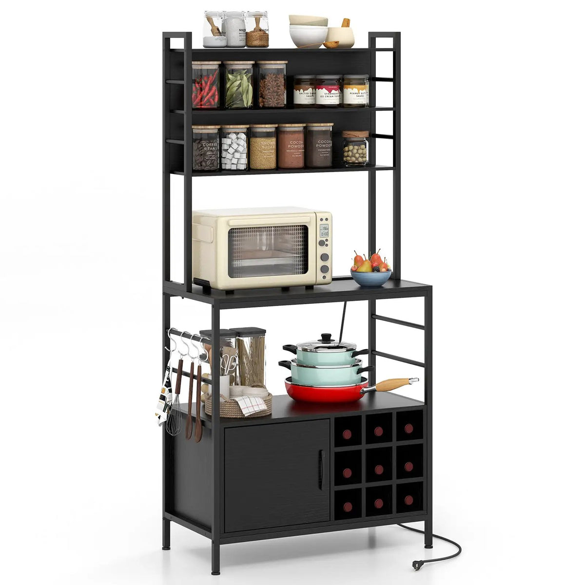 Coffee Bar Cabinet with S-Shaped Hooks and Wine Bottle Holders by DirectDeals