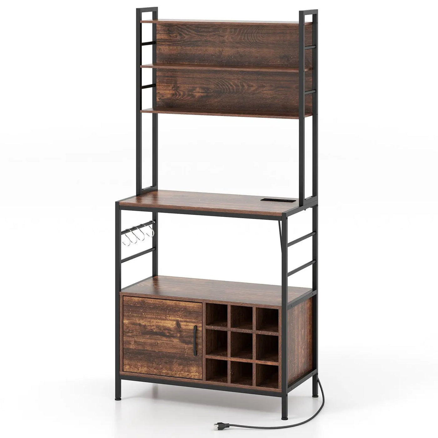 Coffee Bar Cabinet with S-Shaped Hooks and Wine Bottle Holders by DirectDeals