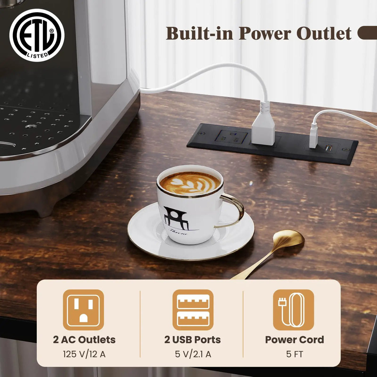 Coffee Bar Cabinet with S-Shaped Hooks and Wine Bottle Holders by DirectDeals