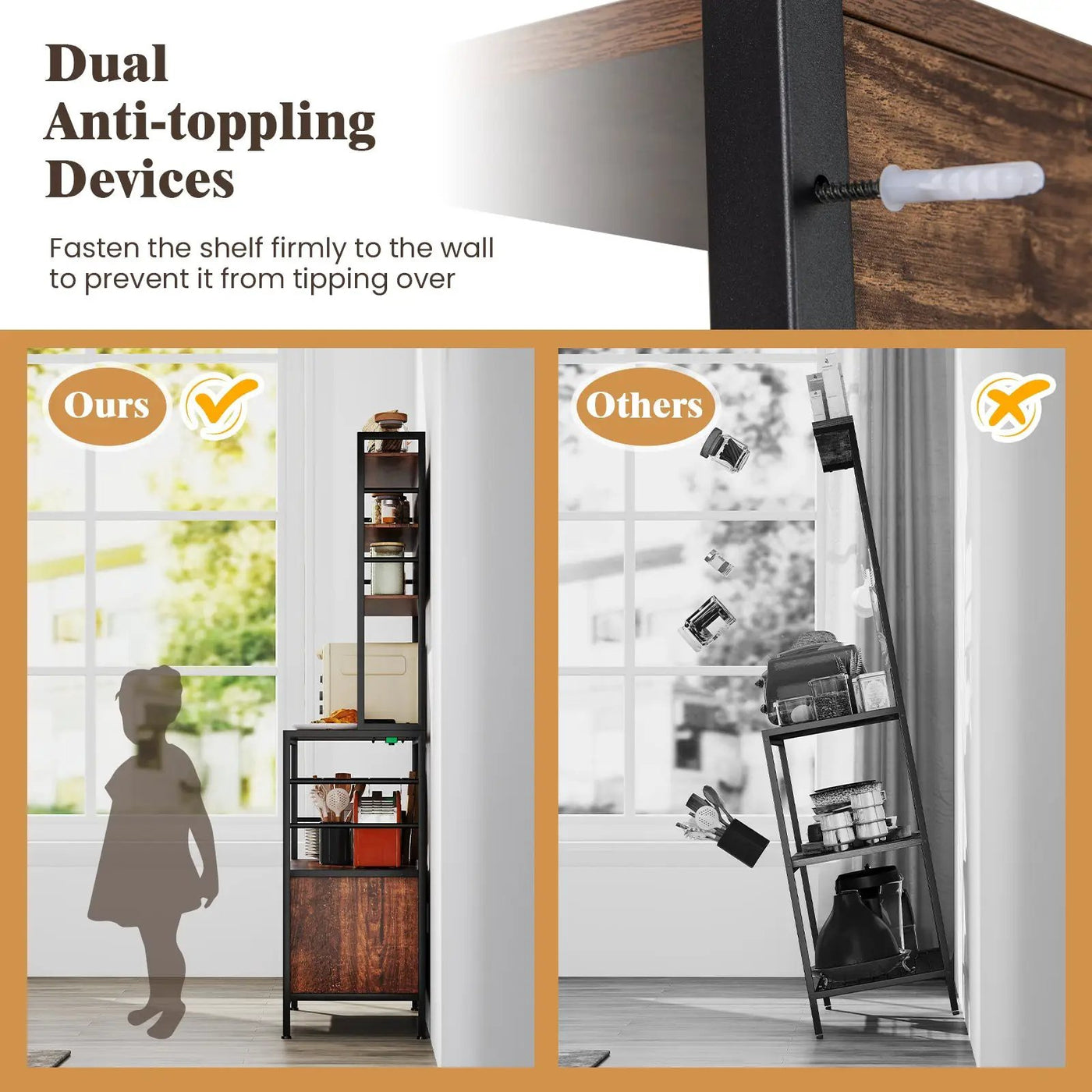 Coffee Bar Cabinet with S-Shaped Hooks and Wine Bottle Holders by DirectDeals