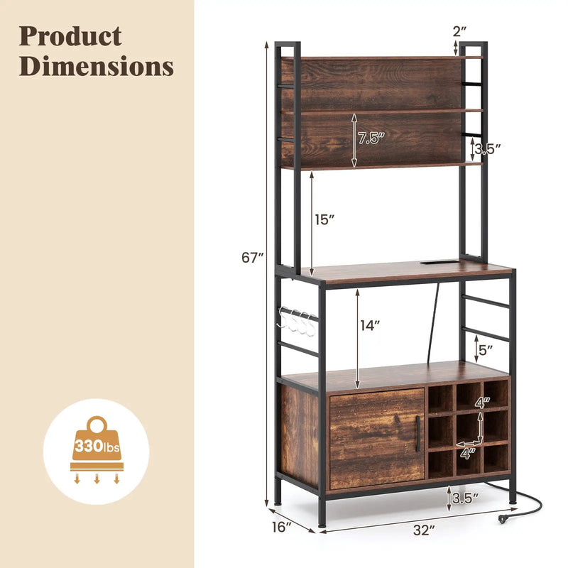 Coffee Bar Cabinet with S-Shaped Hooks and Wine Bottle Holders by DirectDeals