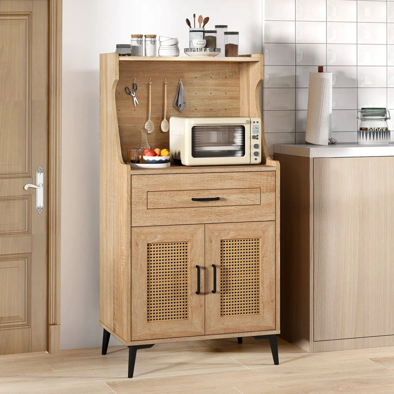 Coffee Bar Cabinet with Pegboard Storage Drawer and Adjustable Shelf-Oak by DirectDeals