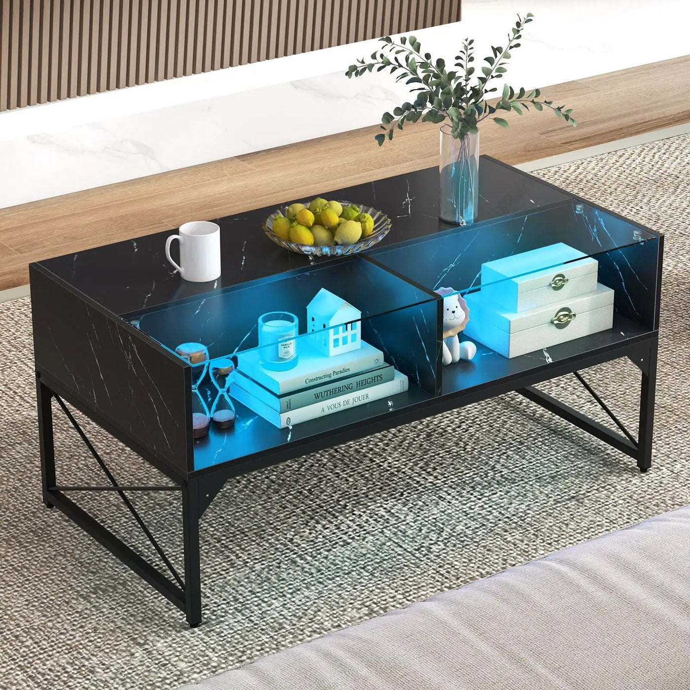 Center Table with Faux Marble and Tempered Glass Top by DirectDeals