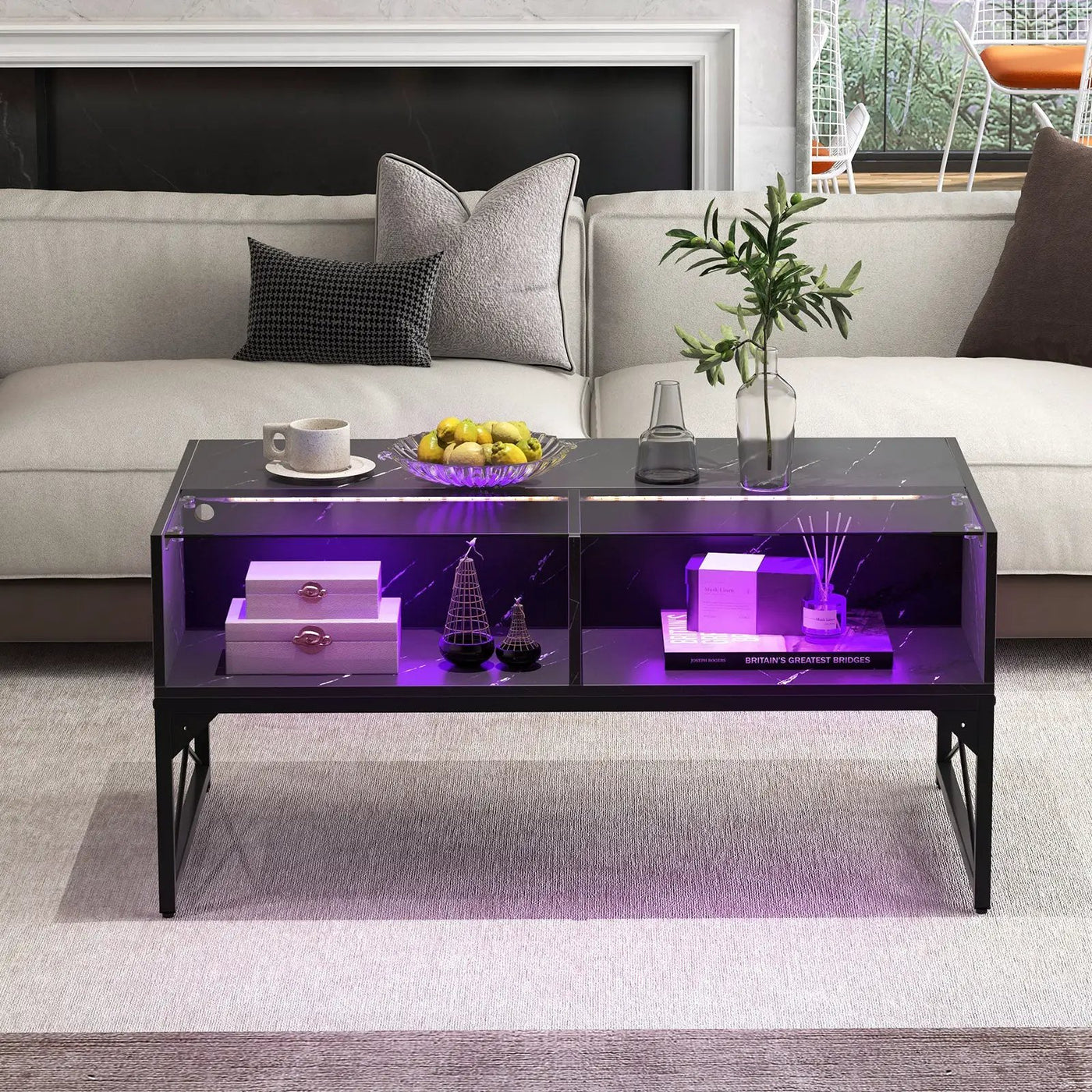 Center Table with Faux Marble and Tempered Glass Top by DirectDeals