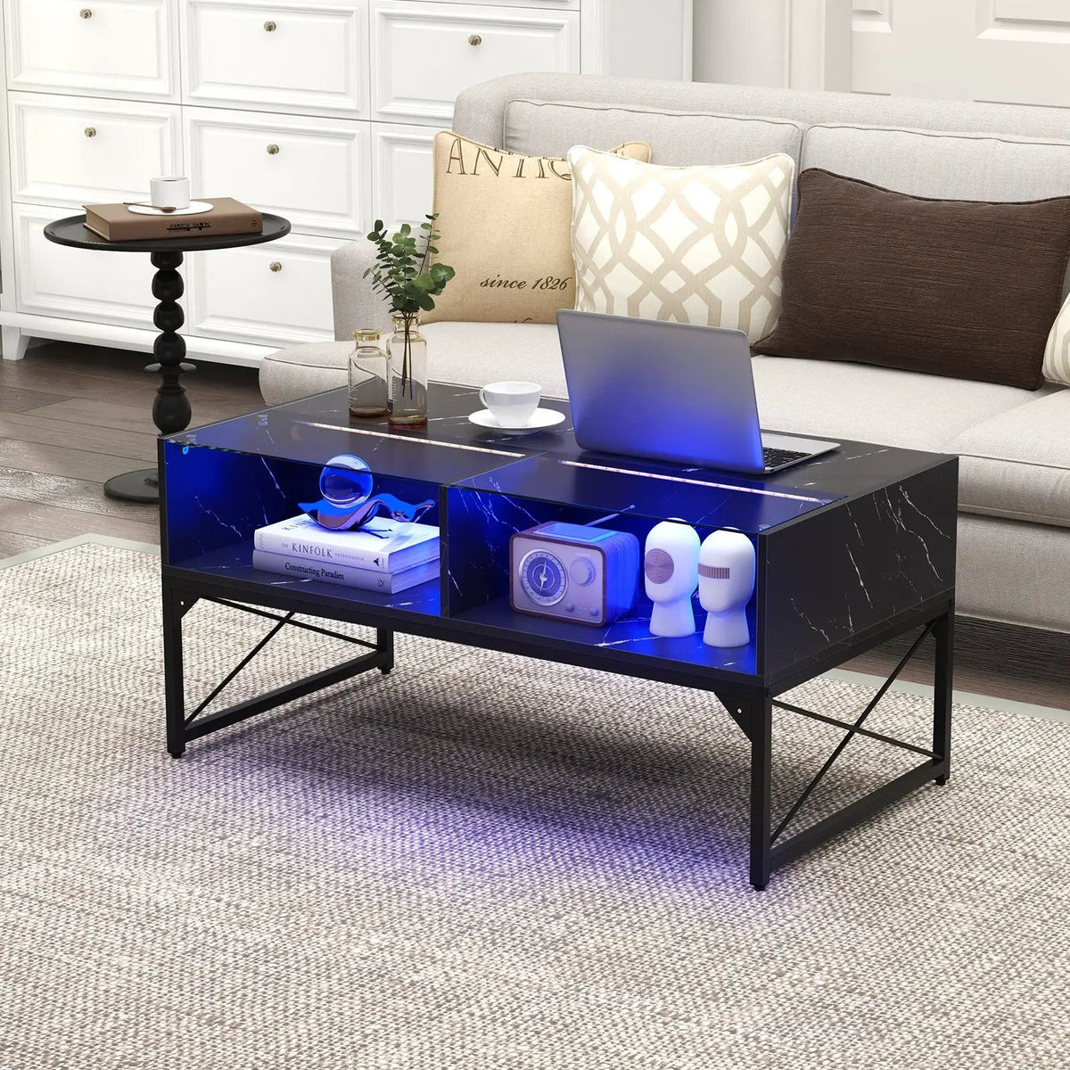 Center Table with Faux Marble and Tempered Glass Top by DirectDeals
