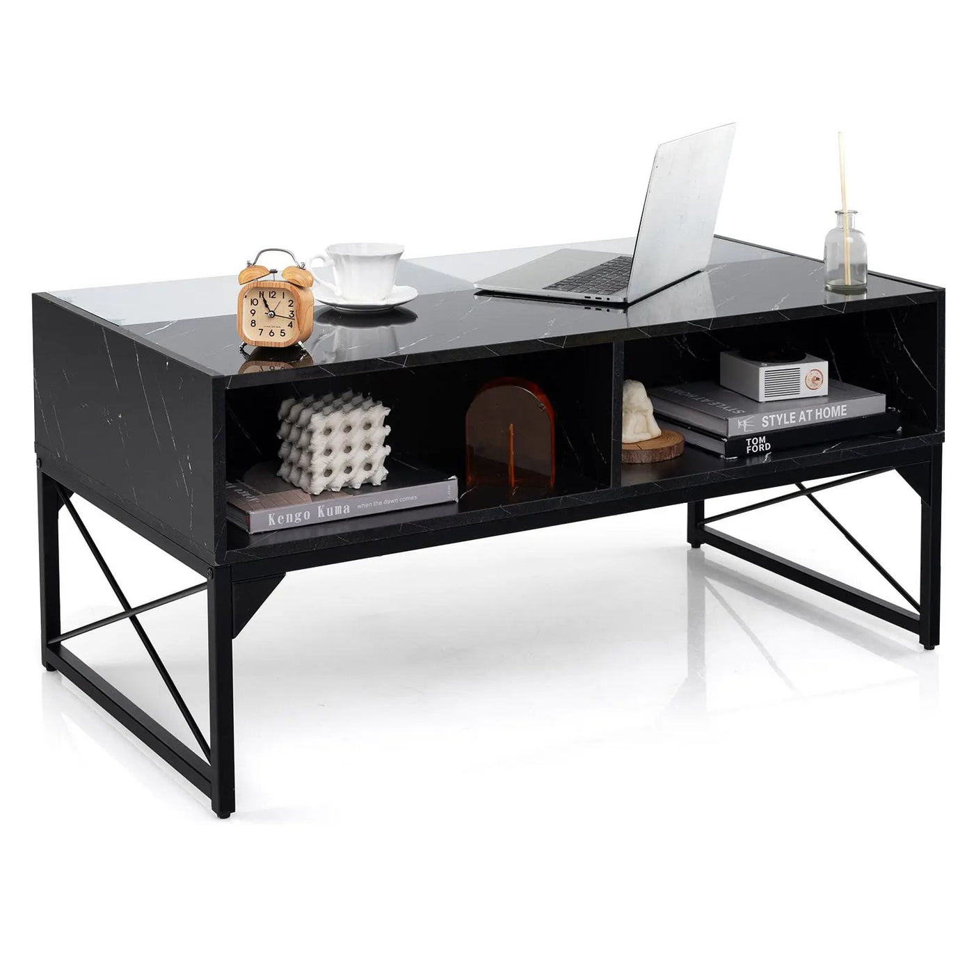 Center Table with Faux Marble and Tempered Glass Top by DirectDeals