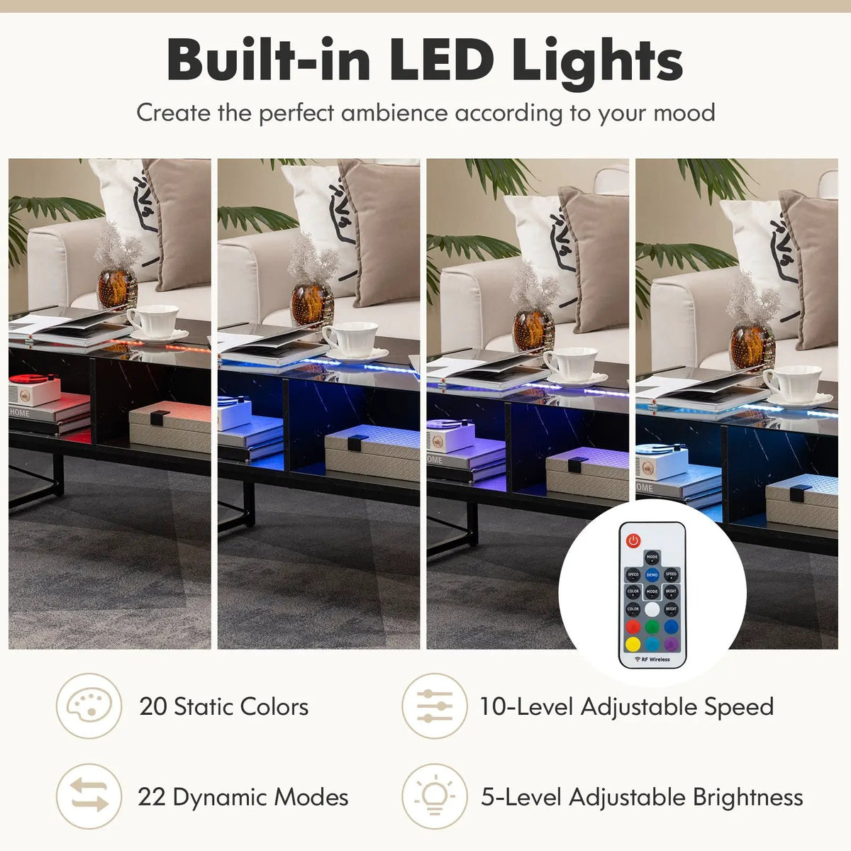 Center Table with Faux Marble and Tempered Glass Top by DirectDeals