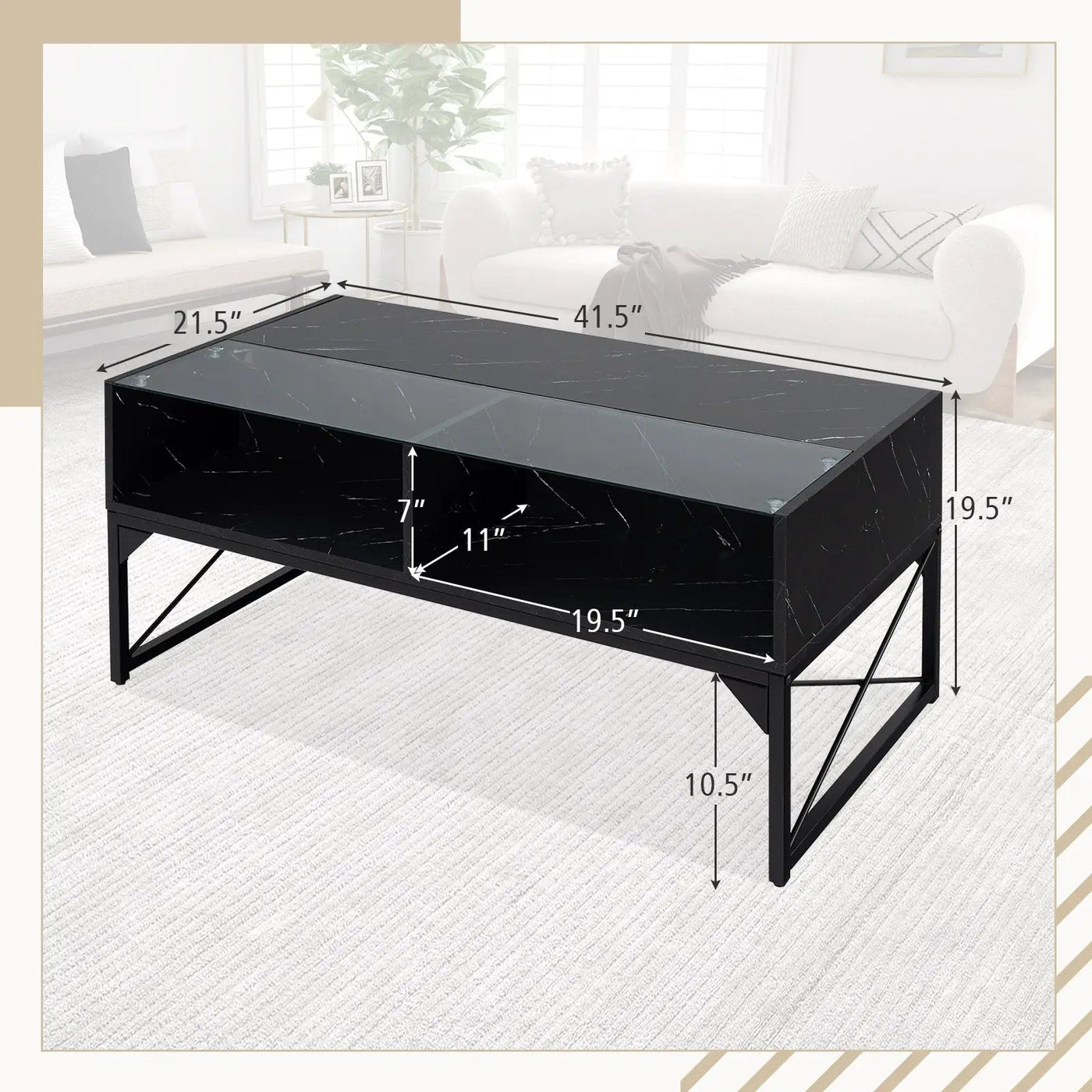 Center Table with Faux Marble and Tempered Glass Top by DirectDeals