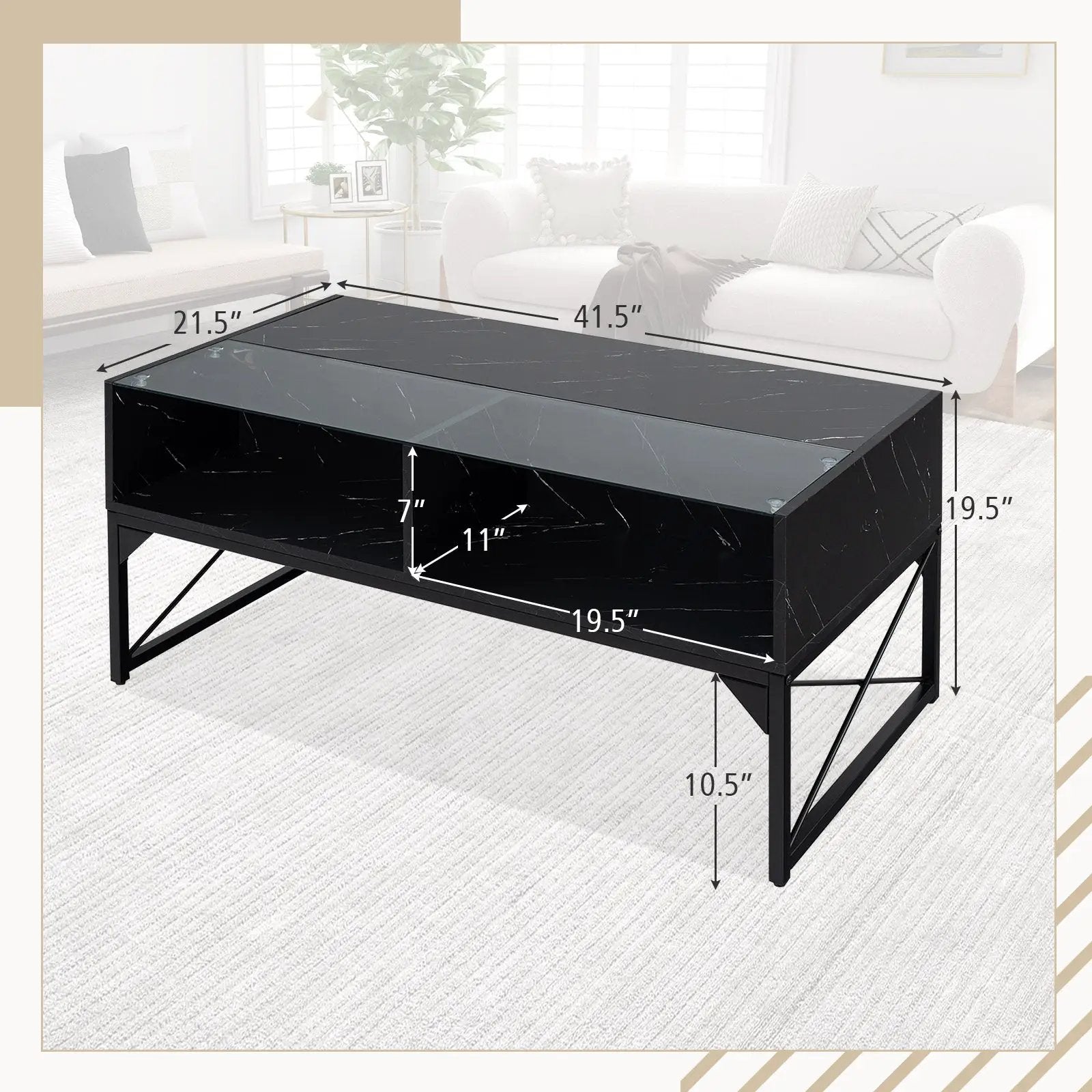 Center Table with Faux Marble and Tempered Glass Top by DirectDeals