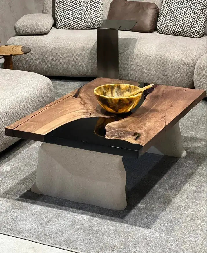 Epoxy-Resin Walnut Coffee Table With Stone Looking Legs by Gizz