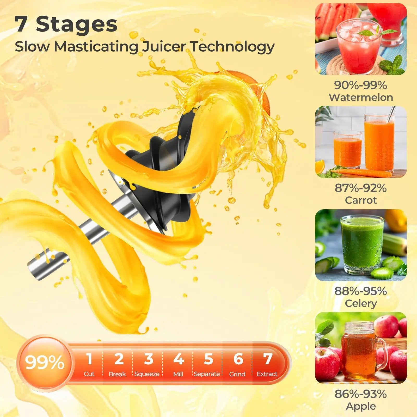 Cold Press Juicer with 5.3 Inches Feed Chute High Juice Yield and Reverse Function by DirectDeals