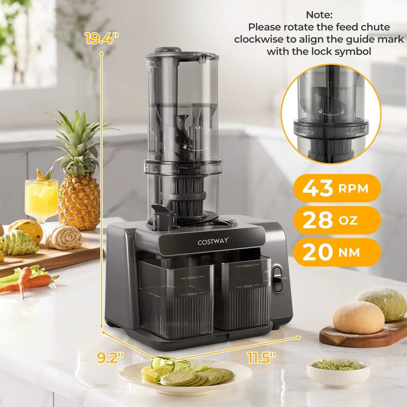 Cold Press Juicer with 5.3 Inches Feed Chute High Juice Yield and Reverse Function by DirectDeals