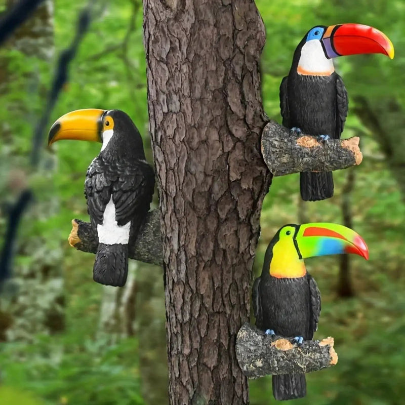 Colorful Ceramic Toucan Garden Statue Tropical Tree Decor by House Of Avana