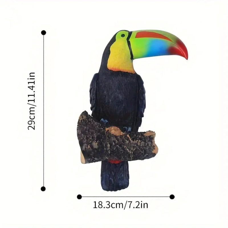 Colorful Ceramic Toucan Garden Statue Tropical Tree Decor by House Of Avana