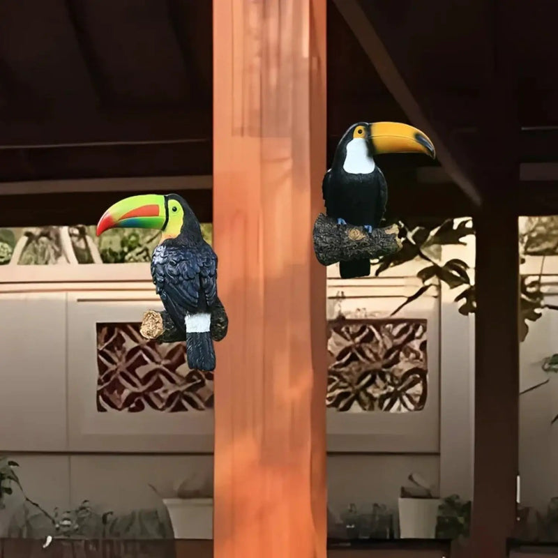 Colorful Ceramic Toucan Garden Statue Tropical Tree Decor by House Of Avana