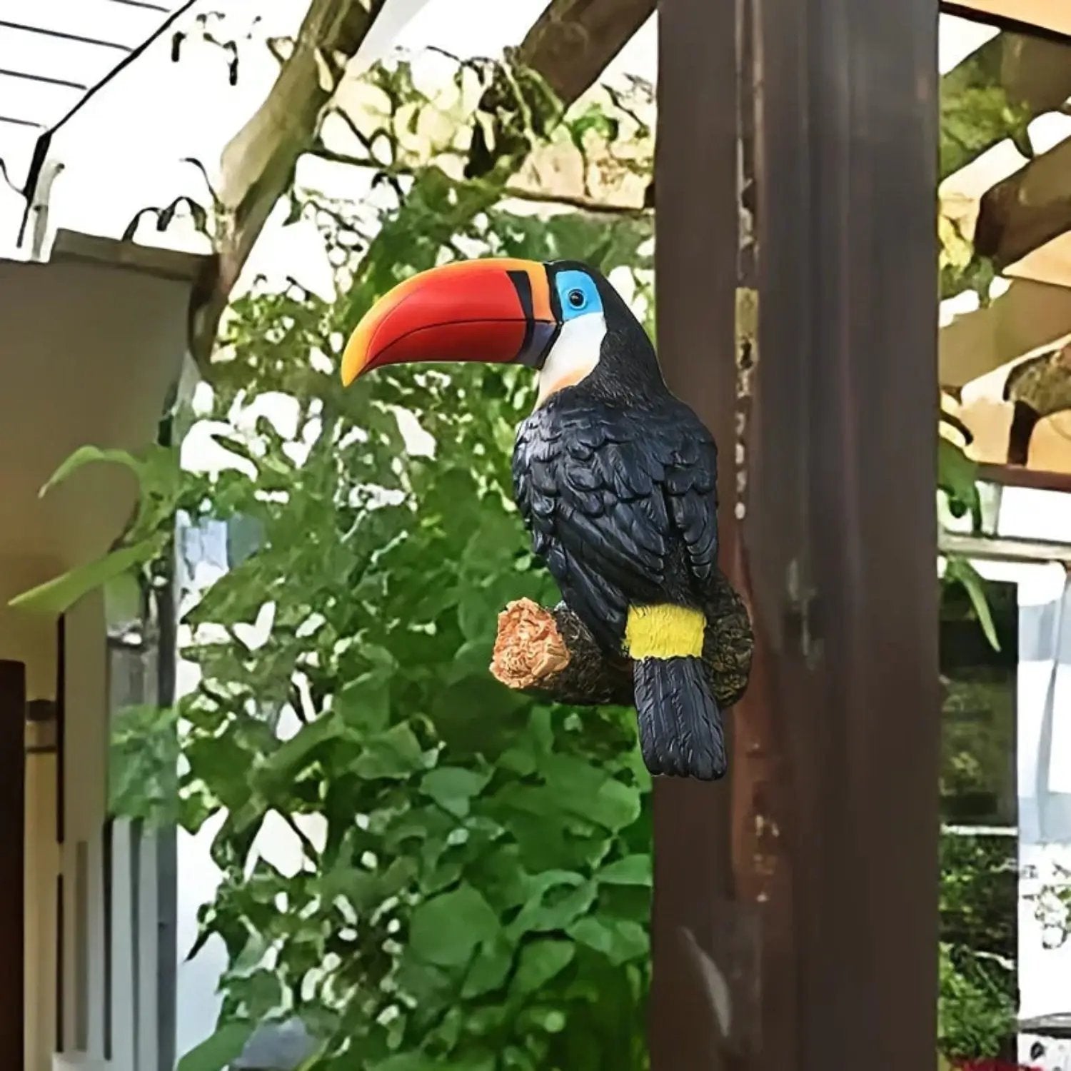 Colorful Ceramic Toucan Garden Statue Tropical Tree Decor by House Of Avana