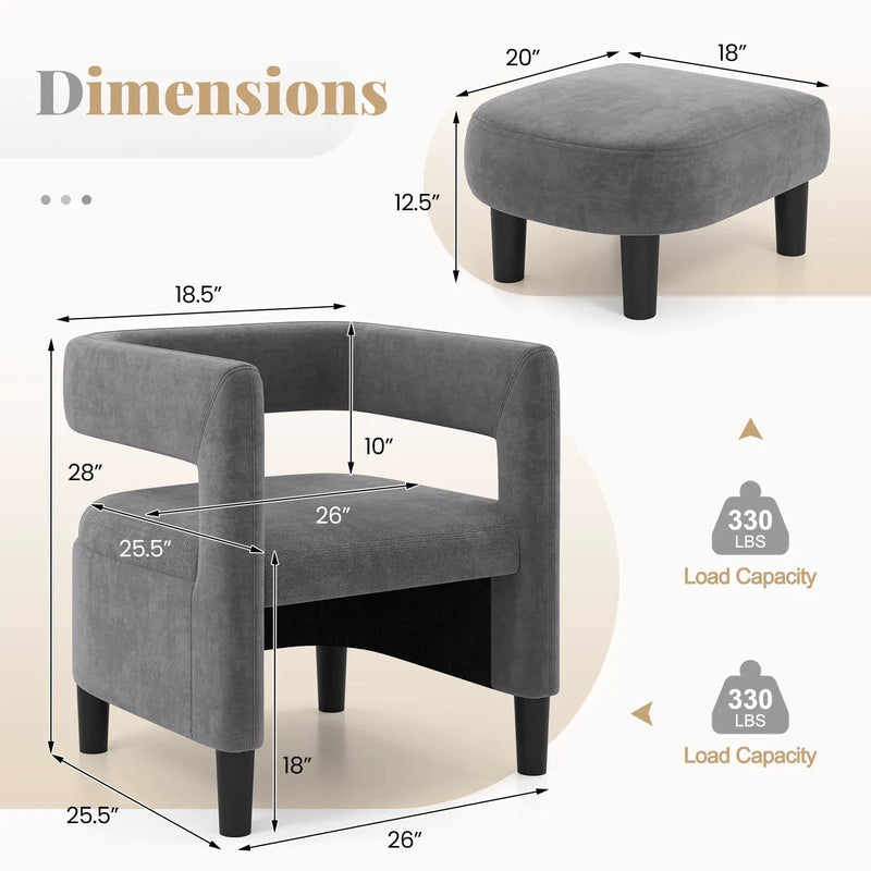 Comfy Accent Armchair with Footrest-Gray by DirectDeals
