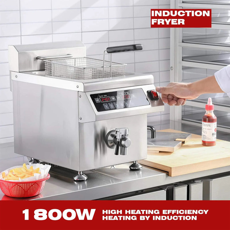 Commercial 12.6 QT 1800W Electric Induction Deep Fryer With Timer (SAK15870) by SAKSBY WHOLESALE