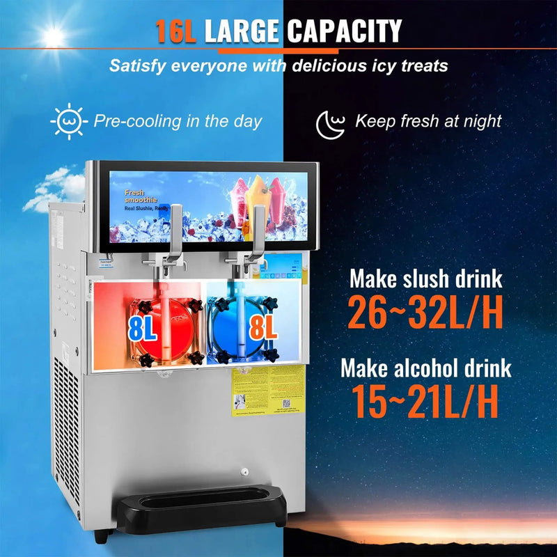 16L Commercial 1155W Double Bowl Stainless Steel Slushy Margarita Machine (SAK98402) by SAKSBY WHOLESALE