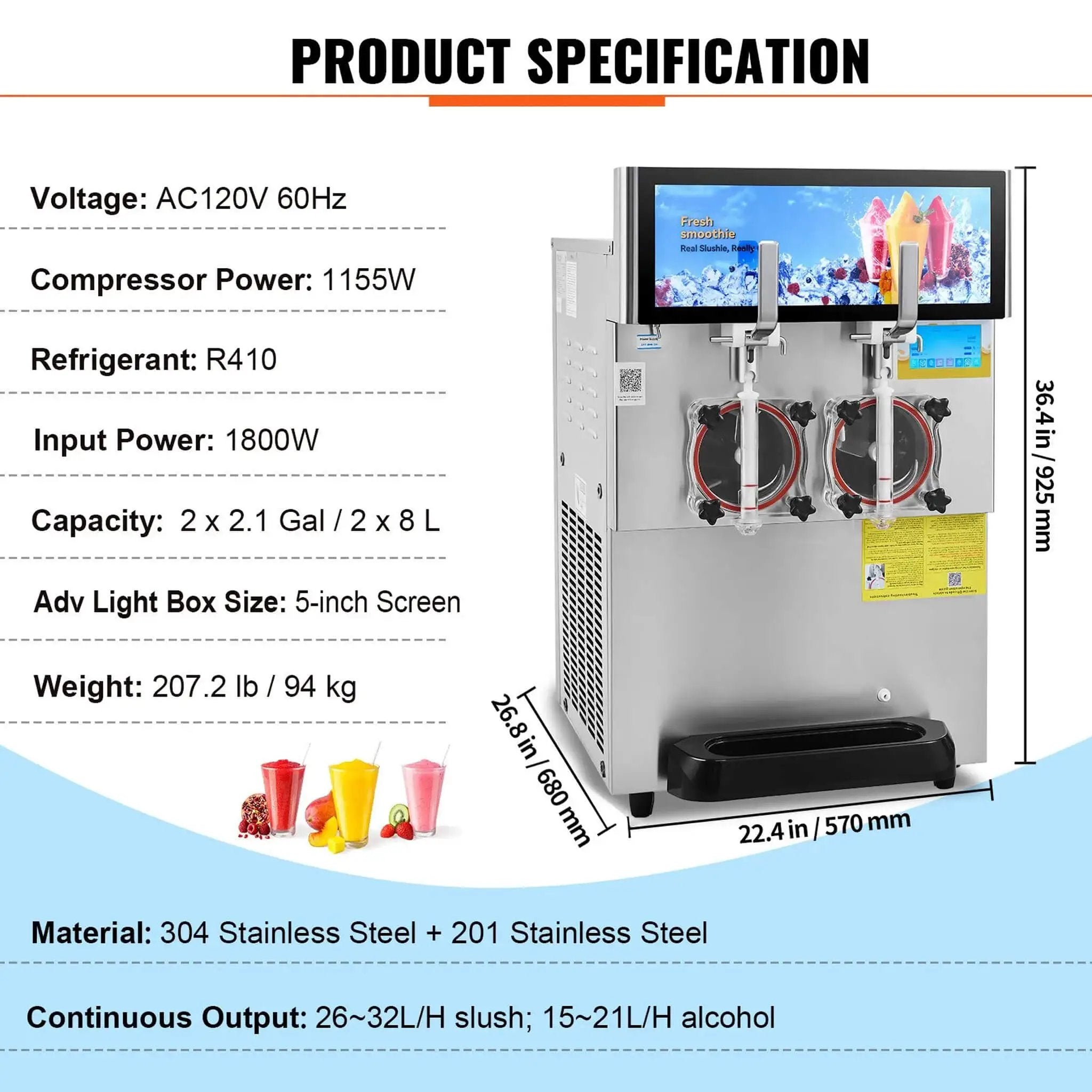 16L Commercial 1155W Double Bowl Stainless Steel Slushy Margarita Machine (SAK98402) by SAKSBY WHOLESALE